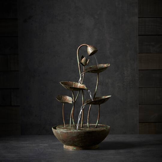 19.5" Rustic Metal Lotus Leaf Fountain